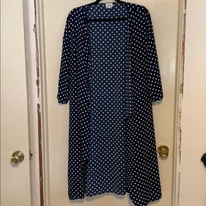 Navy with white polka dot kimono. LuLaRoe